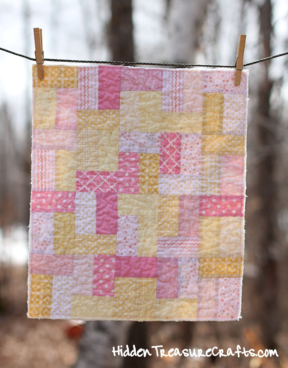 Pink and Yellow Quilt for Newborn Baby Photography Prop