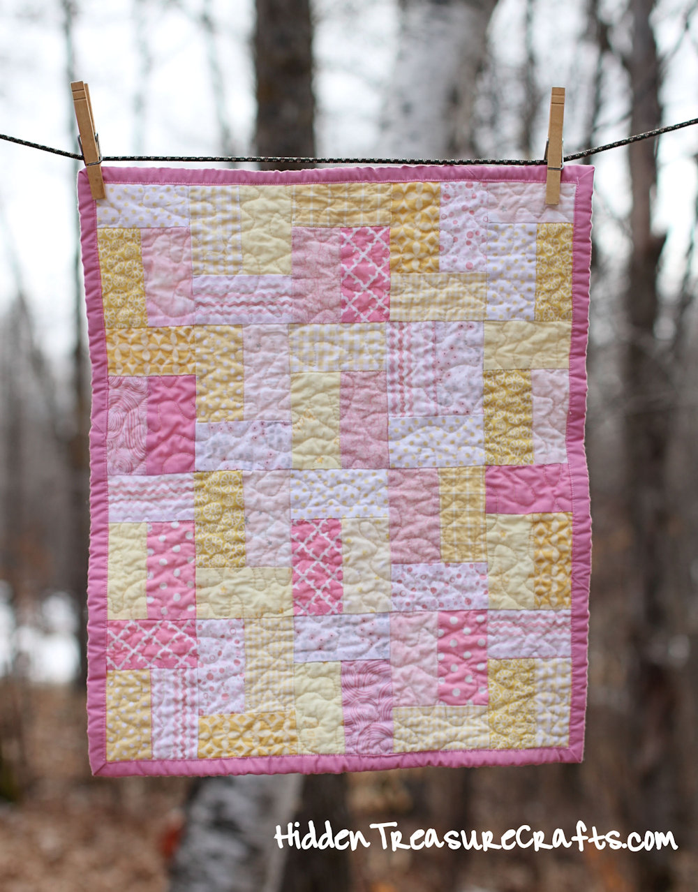 Pink and Yellow Quilt for Newborn Baby Photography Prop